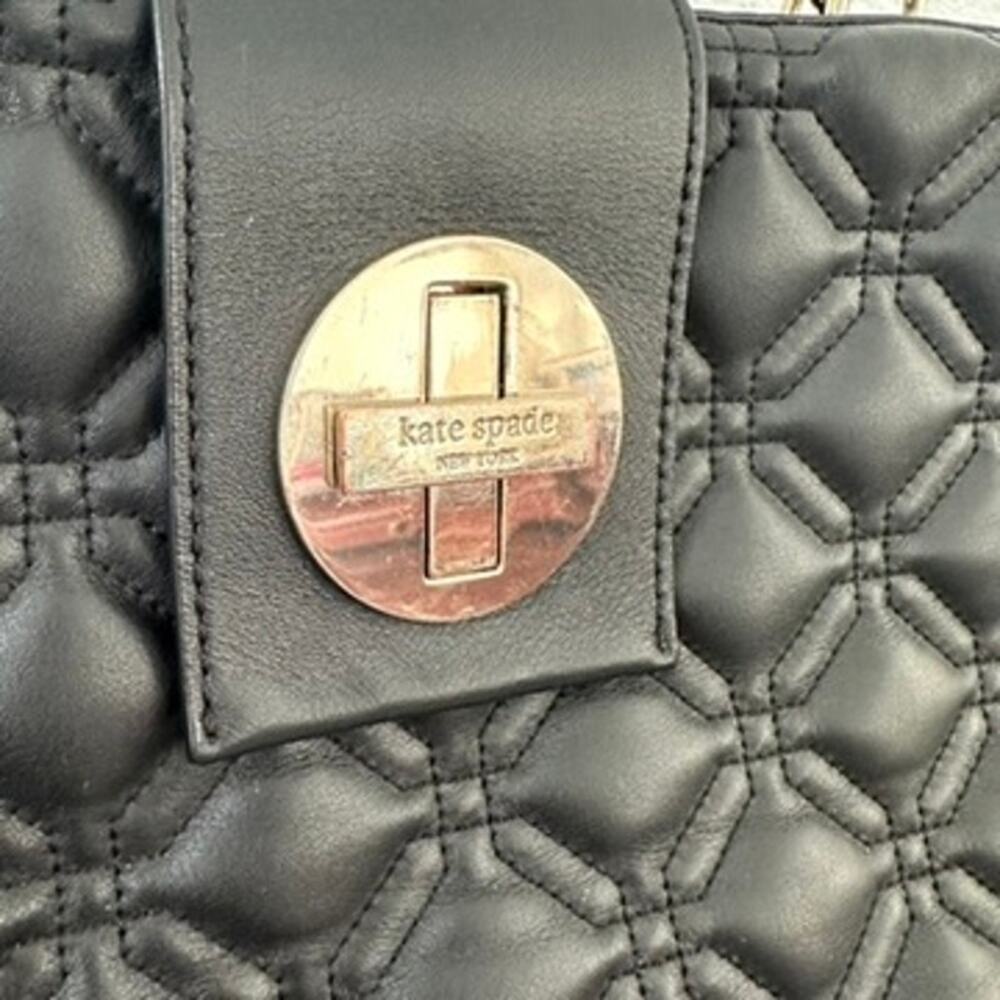 KATE SPADE WHITAKER PLACE ELENA QUILTED BLACK LEATHER BAG GOLD CHAIN GLAM - Picture 2 of 8